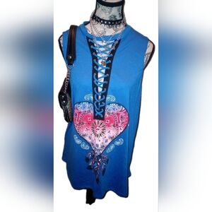💙 NWOT NoBo Cobalt Crush Lace Up Heart Tank XXL